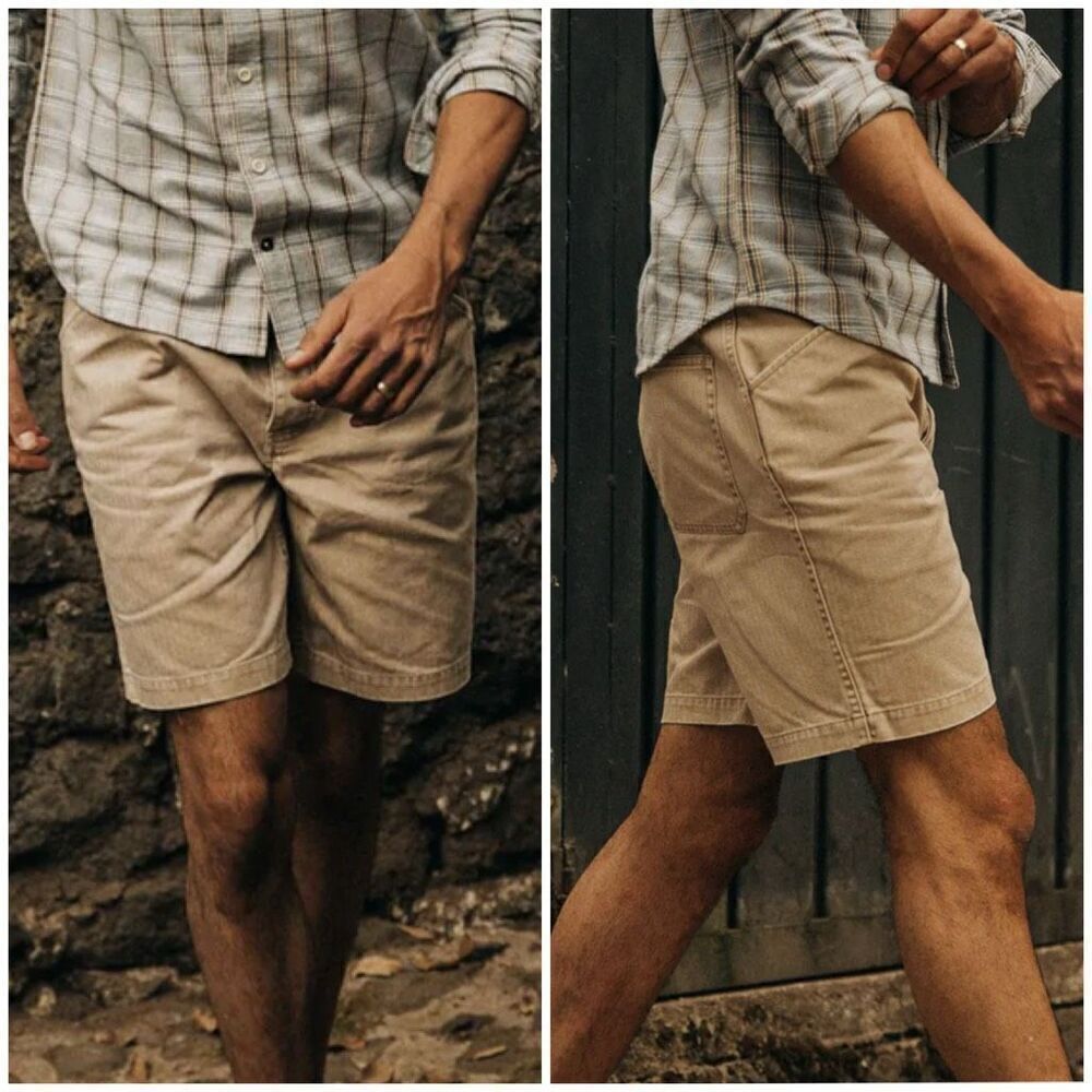 NWT Taylor Stitch Men’s Camp Short in Khaki Herringbone Tan Shorts Size 28